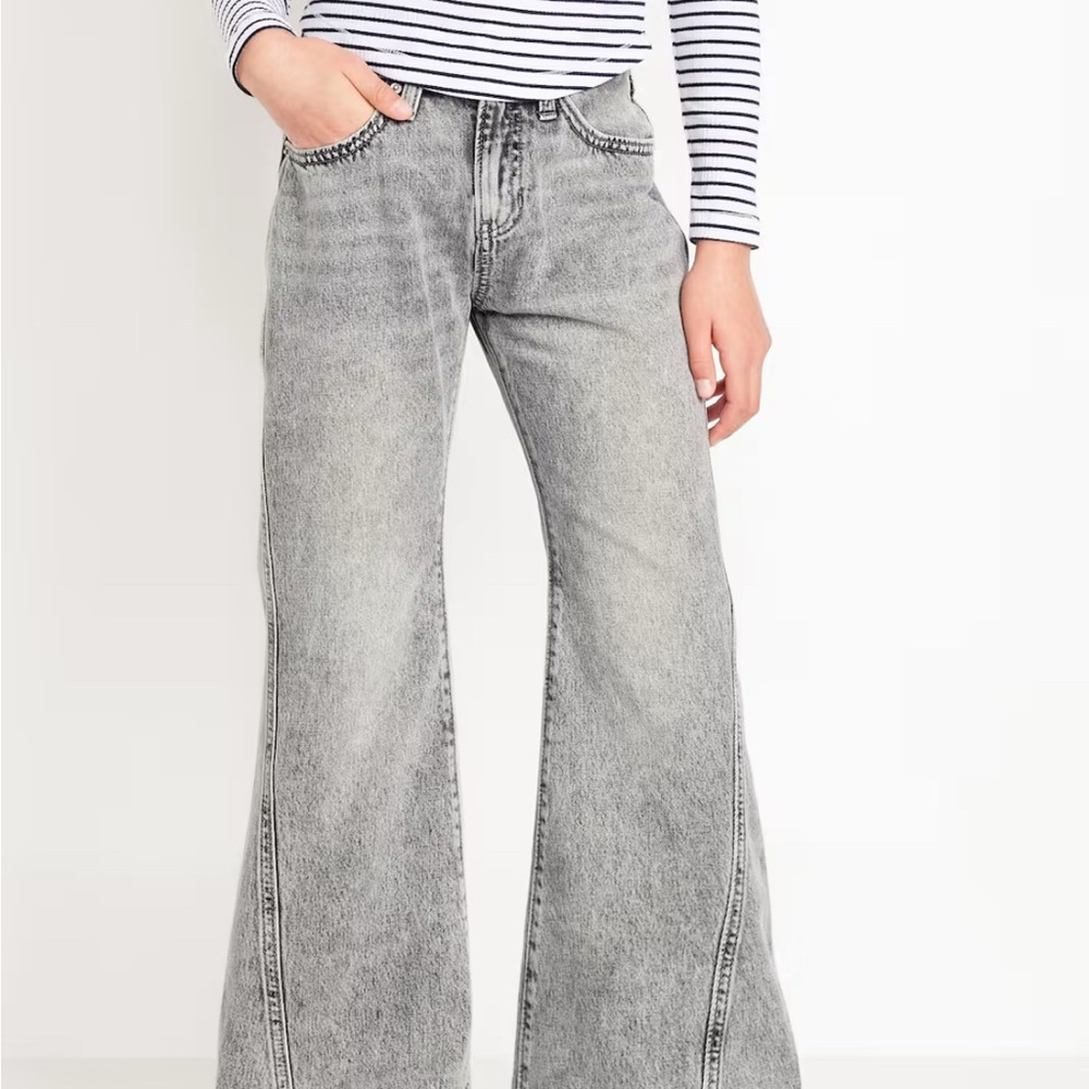 Old Navy Girl’s Plus High Rise Baggy Flare Gray Jeans